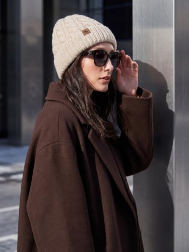 Winter Hats for Women Cable Knit Chunky Skull Cap Fleece Lined Thick Fold Cuff Beanie hat - color: Neutral Grey, style: Cross Jacquard