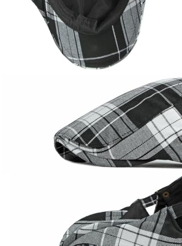 Mens Plaid Newsboy Flat Cap Ivy Gatsby Driving Hunting Cabbie Hat - color: Black-plaid C