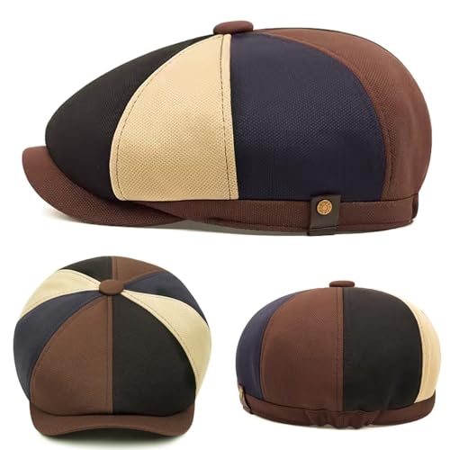 Men's 8 Panel Newsboy Cap Vintage Peaked Cap Adjustable Flat Cap Irish Cabbie Ivy Driving Hunting Hat - color: Color-blocking