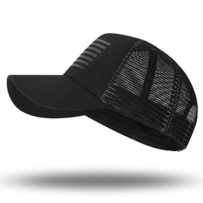 American Flag Trucker Hat - Snapback Hat, Baseball Cap for Men Women - Breathable Mesh Side, Adjustable Fit - for Casual Wear - color: Black/Black