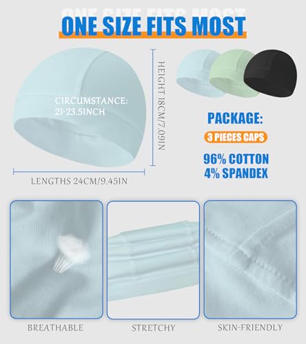 Cotton Skull Caps for Men Women Beanie Chemo Headwear Sleep Hat - color: Set E-black,grey Green,light Blue