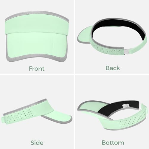 Foldable Sports Sun Visor Hat - Adjustable Running Golf Tennis Cap with Mesh&Reflective Design, Quick Drying for Men & Women - color: Mint Green/Reflective