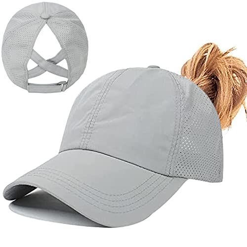 Womens Ponytail Hat Baseball Cap, Adjustable Criss Cross Baseball Cap High Bun Unisex Quick Drying Trucker Hats - color: Zlight Grey