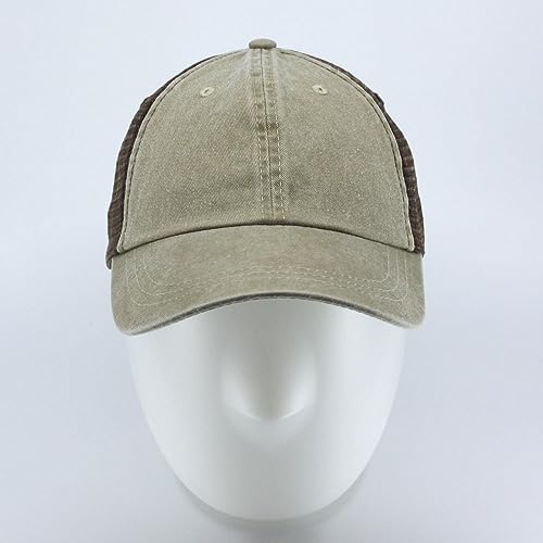 Vintage Washed Soft Mesh Cotton Adjustable Baseball Cap - color: Khaki/Brown