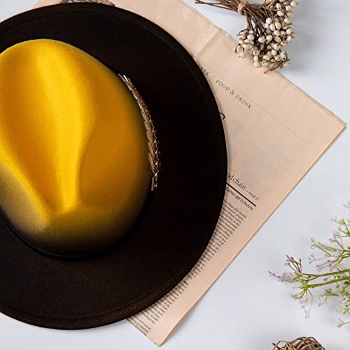 Women Gradient Color Fedora Wide Brim Felt Hat - color: Yellow/Black