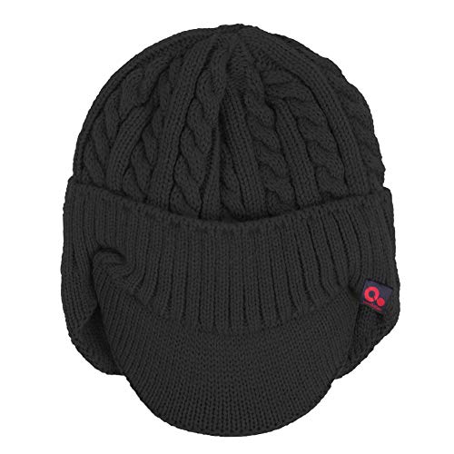 Original One Winter Ear Flap Visor Beanie Lining Hat with Billed Knit Brimmed Cap - color: Black