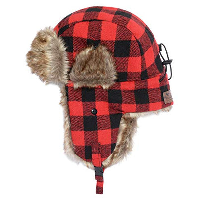 IgloosBuilt Men’s Wool Blend Trapper Hat with Faux Fur Ear Flap, Ushanka Winter Hat for Hunting, Fishing, Hiking, Camping - color: Red Buffalo, size: Medium-Large