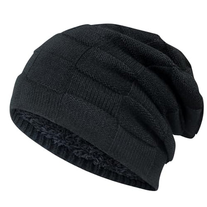 PFFY Beanie Hats for Men Women Winter Thick Warm Lined Beanies Skull Cap - color: （pure） Black