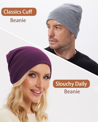 Thin 100% Cotton Fine-Knit Beanie Hat Slouchy Soft Chemo Skull Cap - color: 1-purple