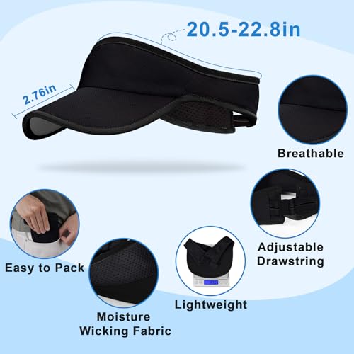 Sports Sun Visor Hat for Women Men, Lightweight Quick-Dry Sun Hat - color: Black/2.0