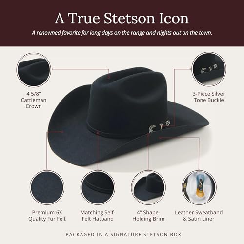 Stetson 7540 Skyline 6X Fur Cowboy Hat - color: Black, size: 6 1/2