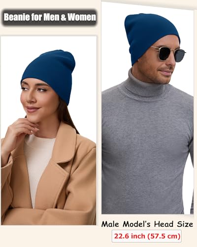100% Cotton Beanie Hat for Men Women Cuffless Warm Winter Hats - color: 1pcs-blue