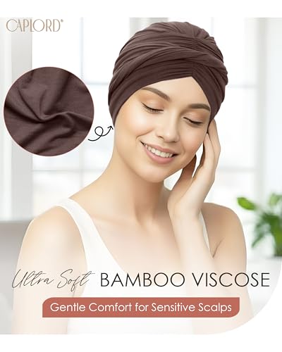 CAPLORD Head Cover for Women – Pre-Tied Turban Wrap | Chemo Headwear for Cancer, Hair Loss & Alopecia | Skull Cap Beanie Hat - color: Brown