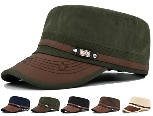 Initlove Military Hat Cadet Army Cap Flat Top Hats for Men Women - color: Green