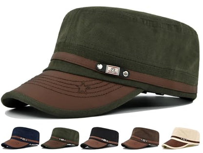 Initlove Military Hat Cadet Army Cap Flat Top Hats for Men Women - color: Green