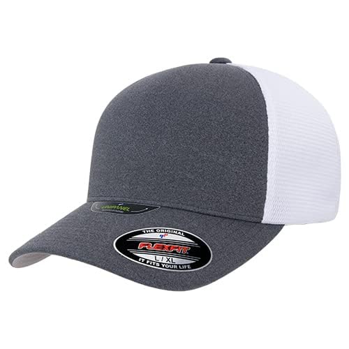 Flexfit Melange Unipanel Trucker Cap - color: Melange Dark Grey/White, size: Large-X-Large
