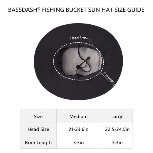 BASSDASH UPF 50+ Fishing Sun Hat Water Resistant Unisex Wide Brim Bucket Boonie Hat for Hiking Camping Safari FH15 - color: Earth Camo, size: Medium