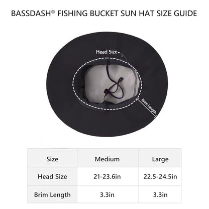 BASSDASH UPF 50+ Fishing Sun Hat Water Resistant Unisex Wide Brim Bucket Boonie Hat for Hiking Camping Safari FH15 - color: Earth Camo, size: Medium
