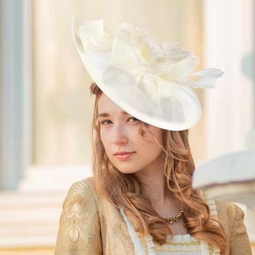 Zinniday 2026 Kentucky Hat for Women - Classic Victoria Derby Fascinator 1920s 50s Tea Party Hat with Hair Clip for Lady - color: Beige