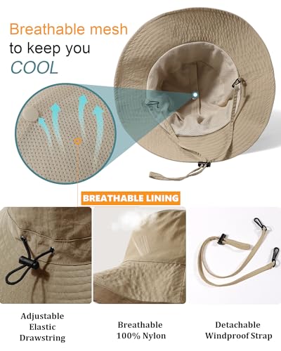 Water-Resistant UPF 50+ Sun Bucket Hat Packable Brimmed for Women Men - color: Khaki