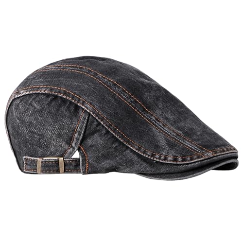 meioro Women Denim Newsboy Hat Cotton Flat Cap Ivy Gatsby Driving Hunting Gatsby Cabbie Denim Hats for Men - color: Black-b