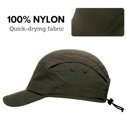 5 Panel Hat, Quick Dry Baseball Cap, Drawstring Elastic Sport Cap for Running, Fishing - color: Dark Green