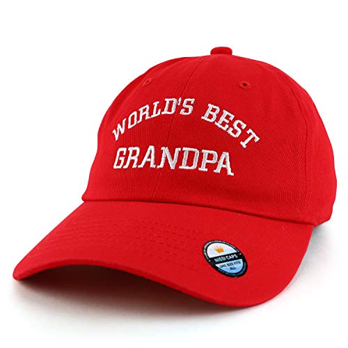 Trendy Apparel Shop World's Best Grandpa Embroidered Low Profile Soft Cotton Dad Hat Cap - color: Red