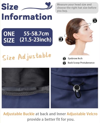 Rosoz Women Sun Hat with Ponytail Hole Wide Brim Bucket Hats UPF 50+ Beach Hiking Gardening Hat Water-Resistant Outdoot Hat - color: Navy Blue