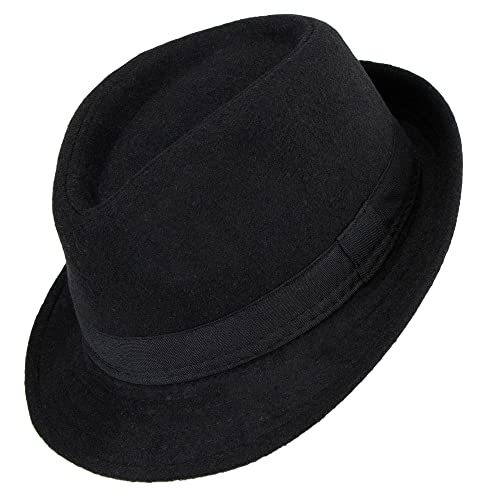 Unisex Classic Fedora Hat Men Women Manhattan 1920s Short-Brim Jazz Hats - color: Black/Broadband