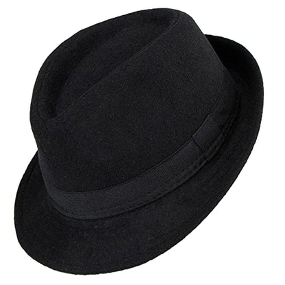 Unisex Classic Fedora Hat Men Women Manhattan 1920s Short-Brim Jazz Hats - color: Black/Broadband