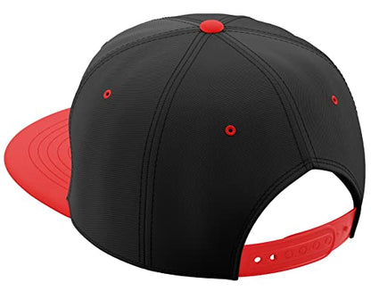 Daxton Classic Blank Snapback Flat Bill Visor Hat Cap One Size Adjustable Back - color: Black Red