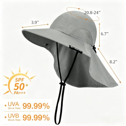 Solaris Small‑Head‑Fit Sun Hat with Neck Flap for Men & Women - color: #1 Gray, size: Medium