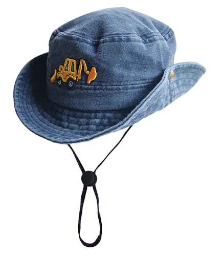 Safari Kids Sun Hat Bucket Boys Excavator Beach UPF 50+ Fishing Hat Toddler Girls Boonie Cap for 2-8T - color: Navy