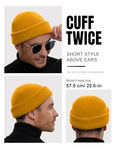 vidsel 50% Wool Double Cuff Beanie Hat for Men Women, Warm Winter Knit Cap - color: Yellow