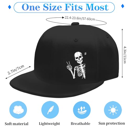 Snapback Hats for Men Flat Bill Brim Hats for Men Skeleton Skull Fitted Hat for Mens Black Baseball Hat Hip Hop ﻿ - color: Skeleton