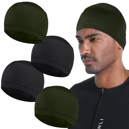 Cooling Skull Caps for Men Hard Hat Helmet Liner Cycling Cap Running Beanie - color: 4pcs-（2pcs Army Green+2pcs Black）