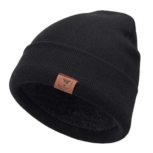 OZERO Mens Winter Hat, Fleece Lined Cuffed Beanie for Men and Women - color: Black