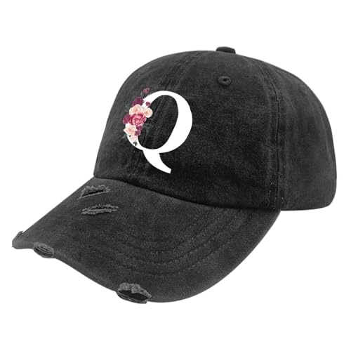 Custom Initial Letter Baseball Cap for Women, Personalized A-Z Monogram Washed Distressed Hat for Mom Gift - color: Classic Alphabetes A-z Cute Letter Caps Cute Baseball Hat 17