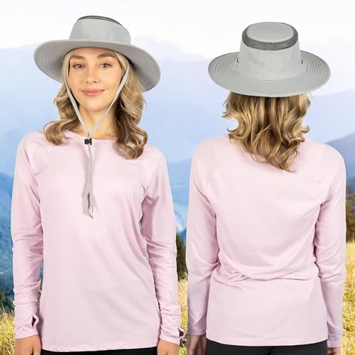 SUN CUBE Wide Brim Sun Hat for Men Women UPF 50+ UV Protection Safari Boonie Hat with Chin Strap, Pocket, Fishing Hiking Hat - color: Light Gray
