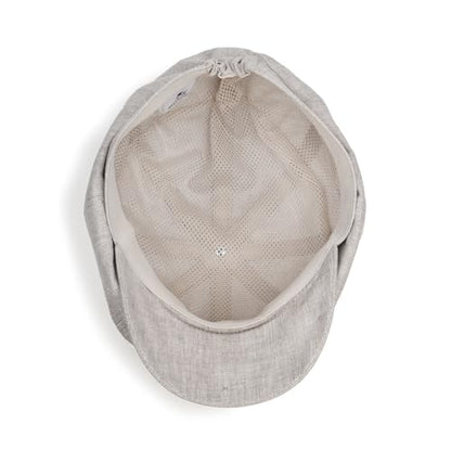 Sterkowski Model Rowdy | 100% Linen Newsboy Cap for Men and Women | Airy 8 Panel Paperboy Cap - color: Beige, size: 7 1/8