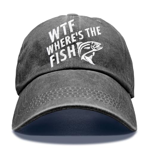Embroidery Adjustable Classic Washed Distressed Baseball Hats, Funny Hats for Men Cat Dog Dad Fishing Father - color: Washed Black010