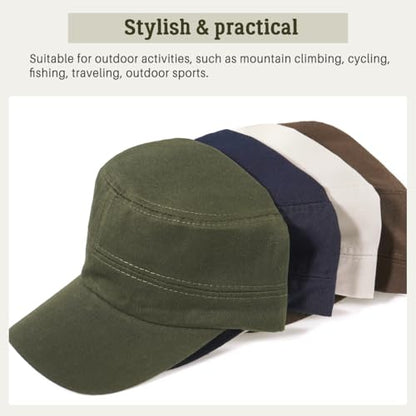 Glamorstar Unisex Cadet Army Hats 4 Pieces Military Flat Top Newsboy Cap - color: Navy+amry Green+brown+beige