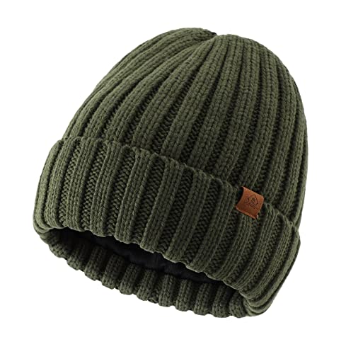 Home Prefer Mens Winter Hat Wool Fleece Lined Knit Beanie Hat Warm Stocking Caps - color: Army Green