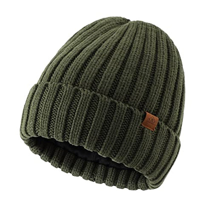 Home Prefer Mens Winter Hat Wool Fleece Lined Knit Beanie Hat Warm Stocking Caps - color: Army Green