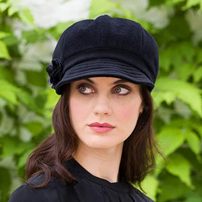 Newsboy Hat for Women's Cap 8 Panel Wool Made in Ireland - color: Black