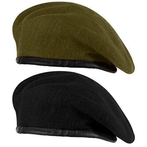 Zhehao 2 Pcs Military Beret for Army Style Men Berets Hat Adjustable Wool Vintage Hats with Leather Trim for Men Women - color: Respectively in Red and Black