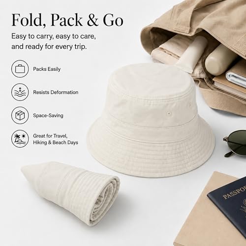 Cotton Bucket Hat Packable Beach Sun Hat for Women Men - color: Coffee+milkcoffee