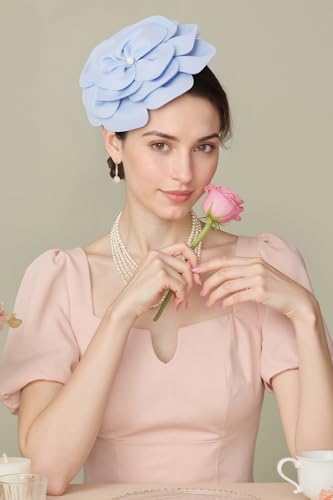 BABEYOND Fascinators Hats for Women Layered Flower Tea Party Derby Hats - color: Light Blue
