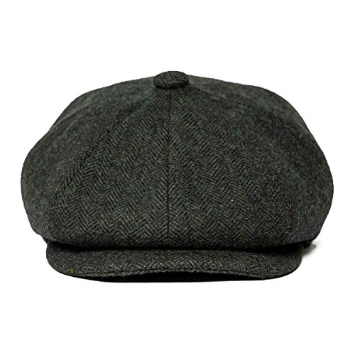 Men Wool Blend 8 Panel Newsboy Cap - color: Herringbone Green, size: 7 5/8
