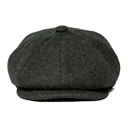 Men Wool Blend 8 Panel Newsboy Cap - color: Herringbone Green, size: 7 1/8